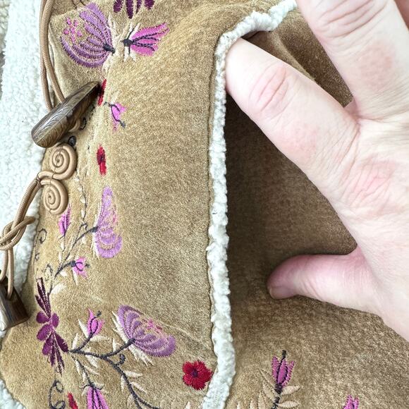 Vintage St John's Bay Women Suede L Embroider Shearling Jacket Penny Lane Floral - Picture 8 of 12